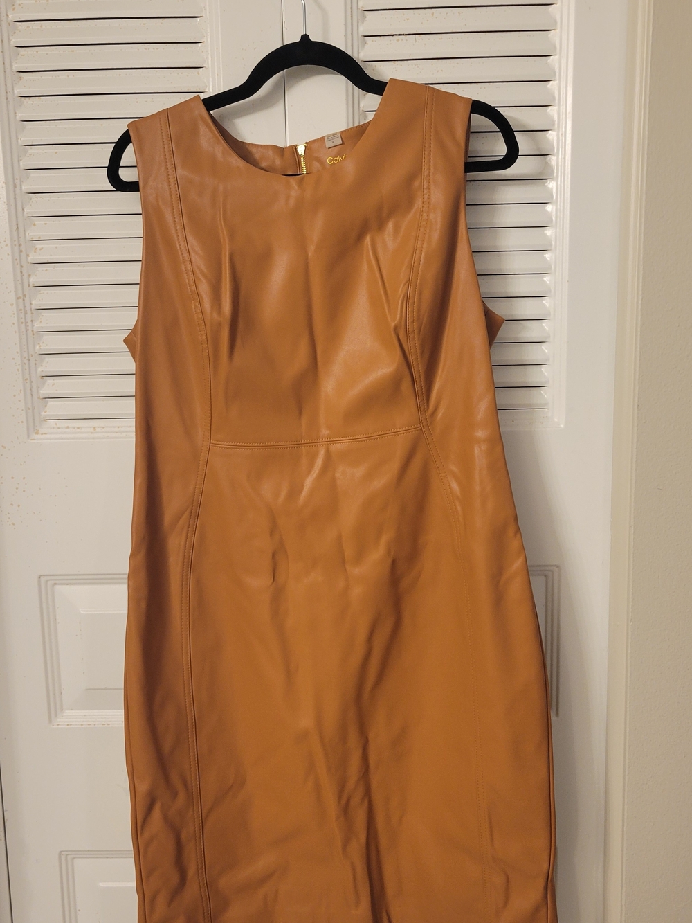Calvin Klein Camel Faux Leather Midi Dress